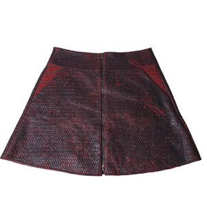 Kenneth Cole Red Black Front Zip Coated Skirt Size 8